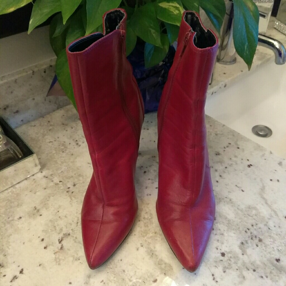 Nine West Red Leather Ankle Boots